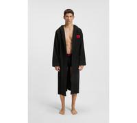 HUGO Peignoir en molleton de coton avec étiquette logotée rouge - Style Terry Gown Hooded, 50503029 Noir XL