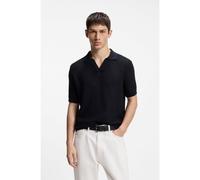 HUGO Polo en maille jacquard de coton et de lin à col Johnny - Style Seemant, 50564219 Bleu foncé S