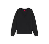 HUGO Pull à col V en laine mélangée au cachemire - Style Sessarina, 50570065 Noir XS
