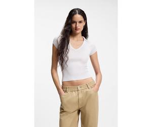 HUGO Pull à manches courtes en tissu stretch avec col polo - Style Sommy_B, 50559545 Blanc S