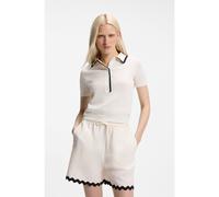 HUGO Pull en coton pointelle avec bordure festonnée - Style Slysa, 50557770 Blanc XS
