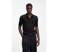 HUGO Pull en coton tricoté à col polo - Style Shirds, 50557364 Noir L