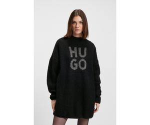 HUGO Pull en laine et alpaga à logo revisité brillant - Style Sloguis, 50548245 Noir M