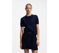 HUGO Pull en laine mélangée à manches courtes avec logo revisité brodé - Style Sessinak, 50570088 Bleu foncé XS