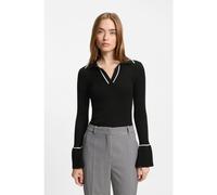 HUGO Pull en maille à col polo et passepoil contrastant - Style Samur, 50554077 Noir S