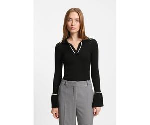 HUGO Pull en maille à col polo et passepoil contrastant - Style Samur, 50554077 Noir S