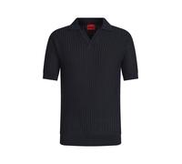HUGO Polo en maille jacquard de coton et de lin à col Johnny - Style Seemant, 50564219 Bleu foncé M