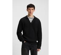 HUGO Pull Oversize à la structure gaufrée et col Johnny - Style Spiro, 50548853 Noir XL