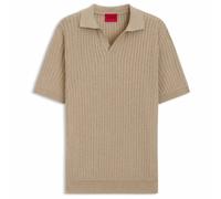 HUGO Polo en maille jacquard de coton et de lin à col Johnny - Style Seemant, 50564219 Beige M