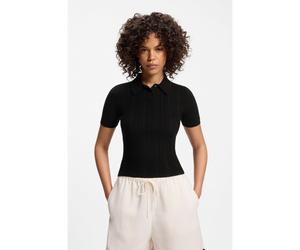 HUGO Pull Slim Fit côtelé à col polo - Style Sareplette, 50557771 Noir XS