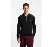 HUGO Pull structuré en laine mélangée avec col polo - Style Sastaron, 50570380 Noir S