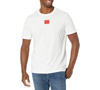 Hugo Ribbed Crew Neck Regular Fit Center Logo T-Shirt, Blanc Craie, L Homme