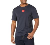 HUGO Ribbed Crew Neck Regular Fit Center Logo T-Shirt, Bleu sidéral, L Homme