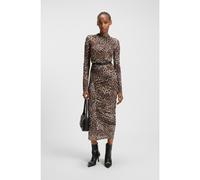 HUGO Robe mi-longue à imprimé léopard et détails froncés - Style Nardonnay, 50546239 Fantaisie XL