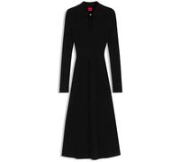 HUGO Robe Slim mi-longue avec col polo et ouverture goutte d’eau - Style Sdropy, 50562691 Noir S
