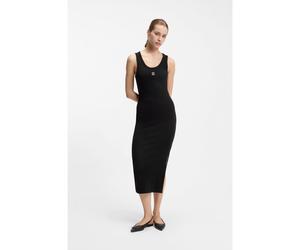 HUGO Robe midi en jersey de coton mélangé à logo revisité - Style Nalimera, 50514521 Noir M
