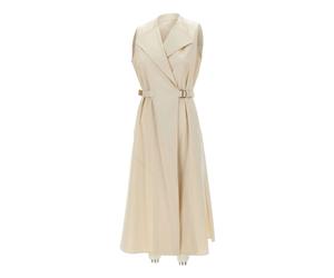 Hugo - Robe Midi Portefeuille en Coton Stretch - Femme - Robes - Beige - Taille: 44 FR