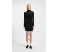 HUGO Robe près du corps en crêpe côtelé à effets transparents et unis - Style Siclaminy, 50542664 Noir M