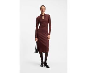 HUGO Robe Slim mi-longue avec col polo et ouverture goutte d’eau - Style Sdropy, 50562691 Marron L