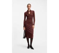 HUGO Robe Slim mi-longue avec col polo et ouverture goutte d’eau - Style Sdropy, 50562691 Marron M