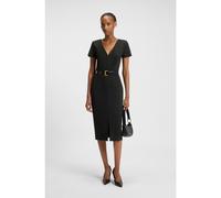 HUGO Robe Slim mi-longue en tissu stretch avec col V - Style Kalamara-3, 50533641 Noir 34