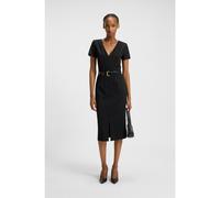 HUGO Robe Slim mi-longue en tissu stretch avec col V - Style Kalamara-3, 50533641 Noir 40