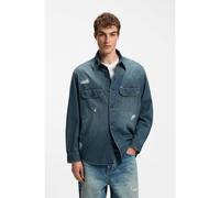 HUGO Surchemise Oversize Fit en denim avec éclaboussures de peinture - Style Ebolt_1, 50572452 Bleu foncé XXL
