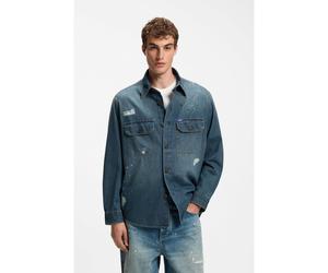 HUGO Surchemise Oversize Fit en denim avec éclaboussures de peinture - Style Ebolt_1, 50572452 Bleu foncé XXL