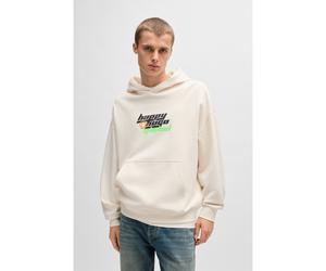 HUGO Sweat à capuche Regular en molleton de coton avec logo Happy HUGO - Style Nafarol, 50536113 Naturel XS