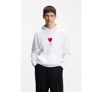 HUGO Sweat à capuche unisexe en molleton de coton avec motif cœur en origami - Style Dalentinos, 50554025 Blanc XS