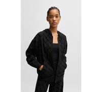 HUGO Sweat à capuche zippé en jersey avec logos floqués - Style FLOKKI_HOODED JACKET, 50531659 Noir à motif XL