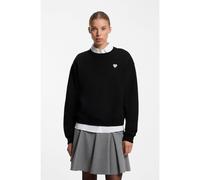 HUGO Sweat en coton avec étiquette logotée à cœur pailleté - Style Deroxina_10, 50569842 Noir S