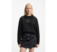 HUGO Sweat en coton avec logo Happy HUGO en strass - Style Classic Crew_B_2, 50555795 Noir M