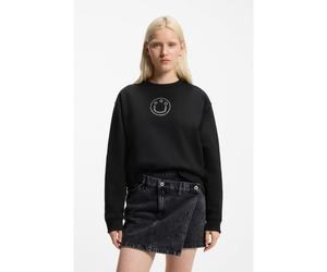 HUGO Sweat en coton avec logo Happy HUGO en strass - Style Classic Crew_B_2, 50555795 Noir M