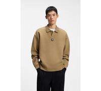 HUGO Sweat en coton mélangé structuré avec col polo - Style Dabins, 50563051 Beige XS