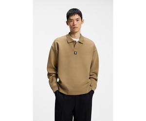 HUGO Sweat en coton mélangé structuré avec col polo - Style Dabins, 50563051 Beige XXL