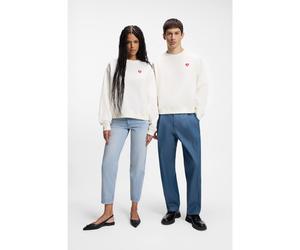 HUGO Sweat unisexe en molleton de coton avec logo cœur - Style Deroxina_7, 50555808 Blanc XS