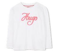HUGO T-shirt en coton à manches longues et logo scintillant pour enfant - Style G00492/10P12A, G00492 Blanc 126