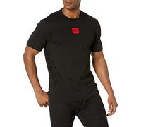 HUGO T-Shirt côtelé à col Rond pour Homme avec Logo Central, Raven Black, M