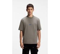 HUGO T-shirt en coton à col côtelé avec étiquette logotée - Style Nieros, 50509991 Gris S