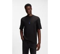 HUGO T-shirt en coton à col côtelé avec étiquette logotée - Style Nieros, 50509991 Noir M