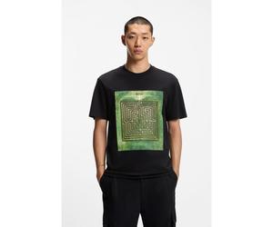 HUGO T-shirt en jersey de coton à imprimé labyrinthe - Style Dabryntee, 50549116 Noir S