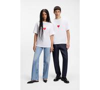 HUGO T-shirt en jersey unisexe de coton à imprimé cœur origami - Style Dalentin, 50553429 Blanc XL