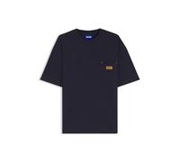 HUGO T-Shirt Loose en Coton avec Badge Logo en Cuir Suédé