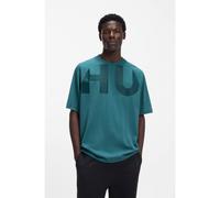 HUGO T-shirt Loose en jersey de coton avec logo couvrant le devant et le dos - Style Nalftee, 50552485 Turquoise M