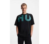 HUGO T-shirt Loose en jersey de coton avec logo couvrant le devant et le dos - Style Nalftee, 50552485 Noir L