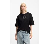 HUGO T-shirt Oversize en coton avec logo Happy HUGO à strass - Style Oversized _Tee_B_9, 50554940 Noir S
