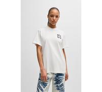 HUGO T-shirt Relaxed en coton avec logo artistique à fleurs - Style Vintage Tee_10, 50520307 Blanc XS