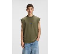 HUGO T-shirt sans manches en jersey de coton avec patch logoté - Style Navertz, 50509773 Olive L