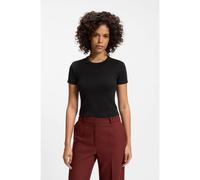 HUGO T-shirt Slim en coton mélangé à logo brodé - Style Delanor, 50512000 Noir S